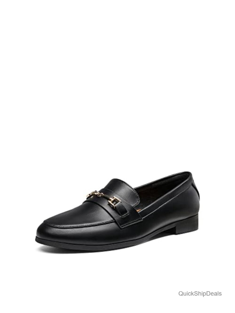 Women's Faux Leather Pointed Toe Loafers with Metallic Bow, Slip-On Flat Shoes